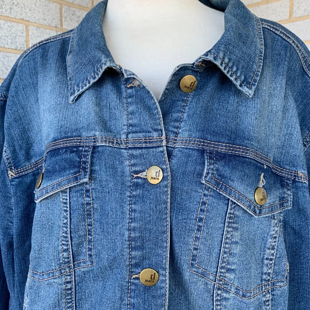D. JEANS DENIM JACKET SIZE 3X 79% COTTON POLYESTER SPANDEX - Picture 2 of 10